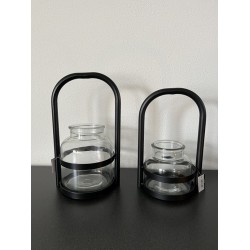 Moderne windlichten/vazen- set-2 zwart stijlvol 